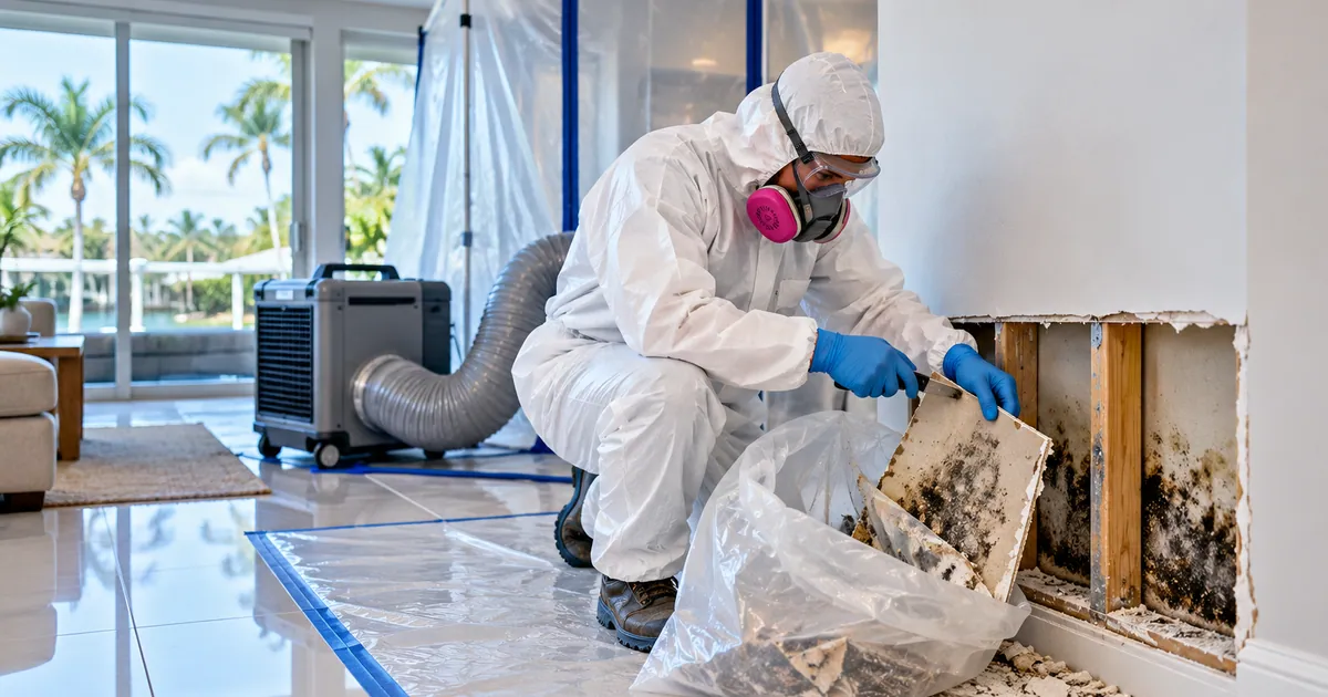 Commercial Mold Removal in Boca Raton, FL — technician removing mold under containment